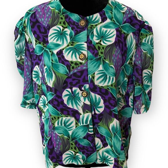 Jang Won Button Up Blouse Women Medium Multicolor Floral Print Retro Chic Boho - Picture 8 of 8